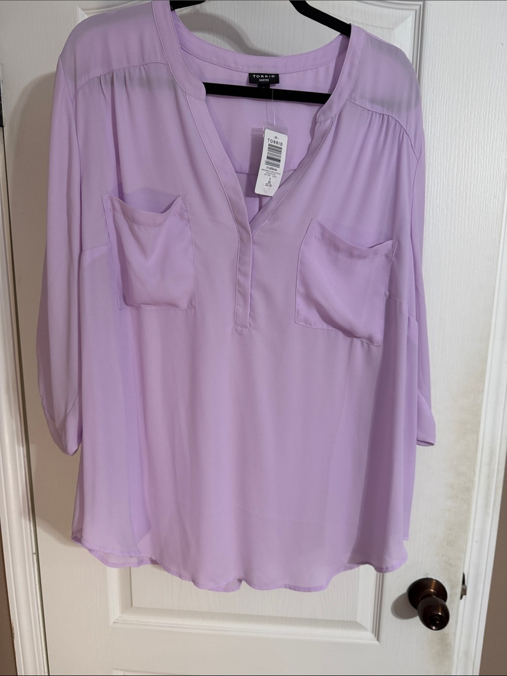torrid Lavender Split V-Neck Blouse with Chest Pockets Harper